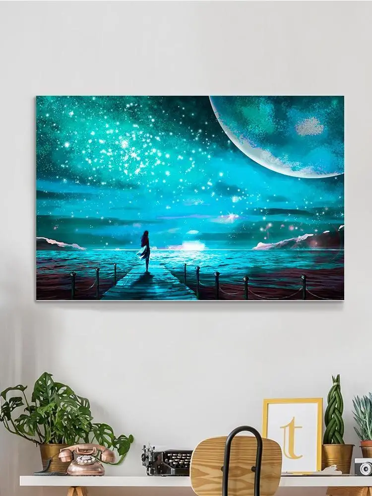 Starry Sky And Big Moon Canvas -Image by Shutterstock