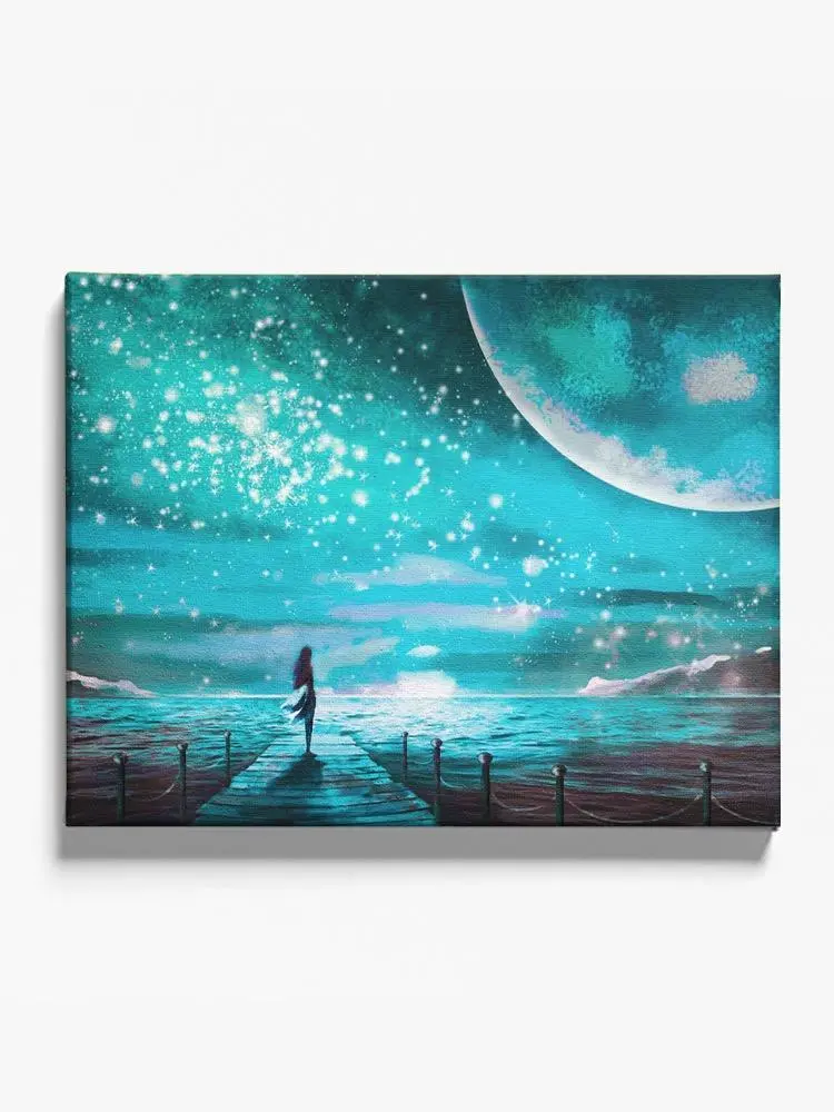 Starry Sky And Big Moon Canvas -Image by Shutterstock