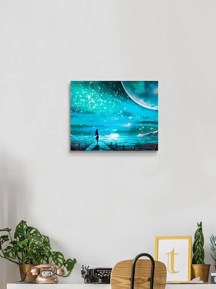 Starry Sky And Big Moon Canvas -Image by Shutterstock