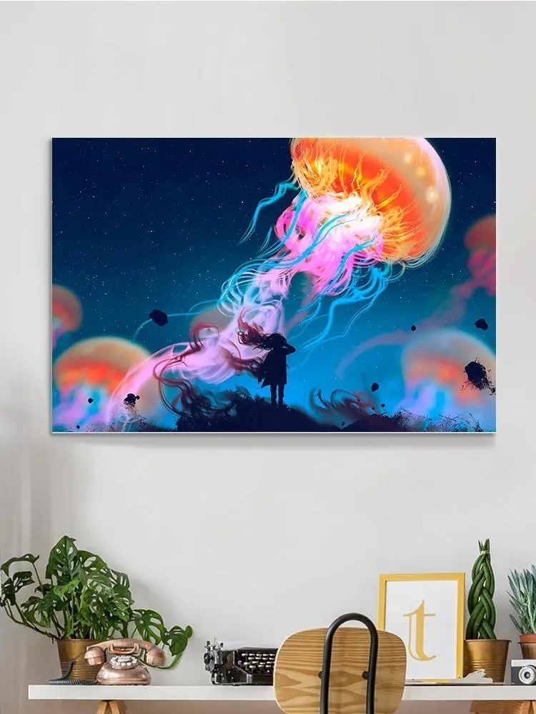 Girl And Giant Jellyfish Canvas -Image by Shutterstock