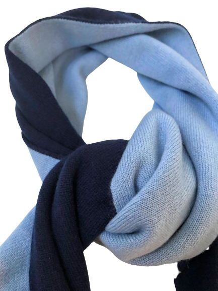 Navy Light Blue Cashmere Knitted Double Face Scarf