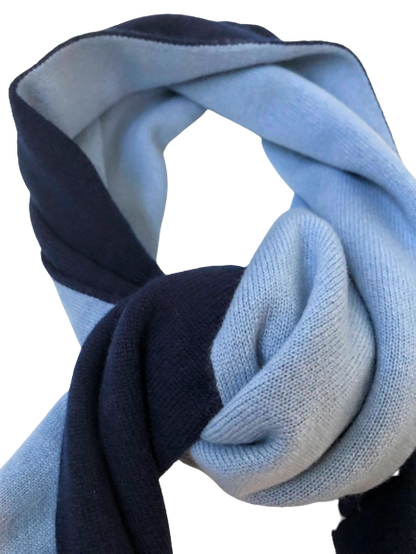 Navy Light Blue Cashmere Knitted Double Face Scarf