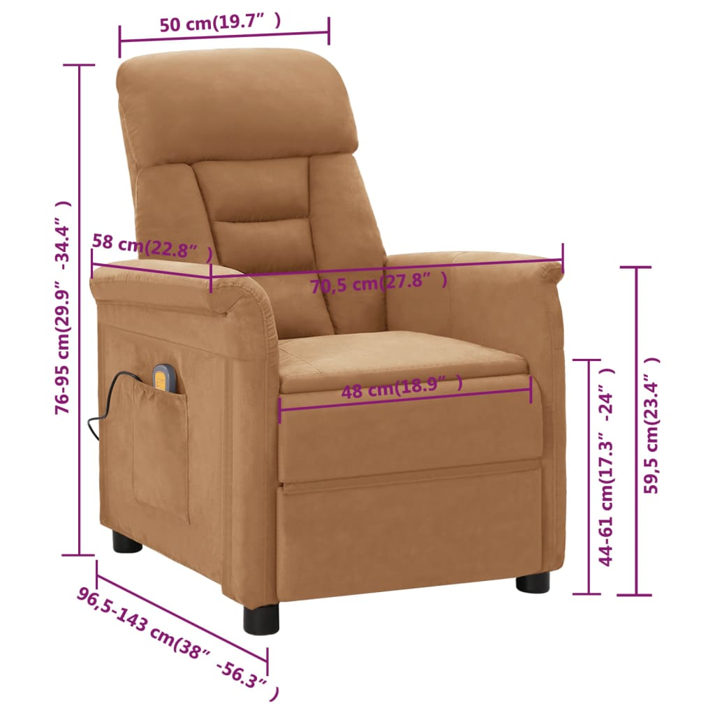 vidaXL Massage Recliner Taupe Faux Suede Leather