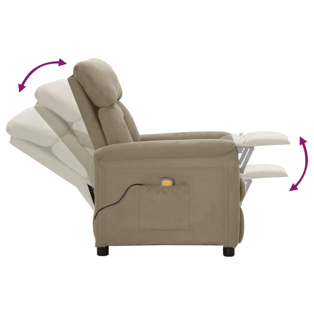 vidaXL Massage Recliner Light Gray Faux Suede Leather