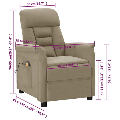 vidaXL Massage Recliner Light Gray Faux Suede Leather