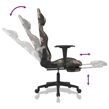 vidaXL Gaming Chair with Footrest Camouflage and Black Fabric