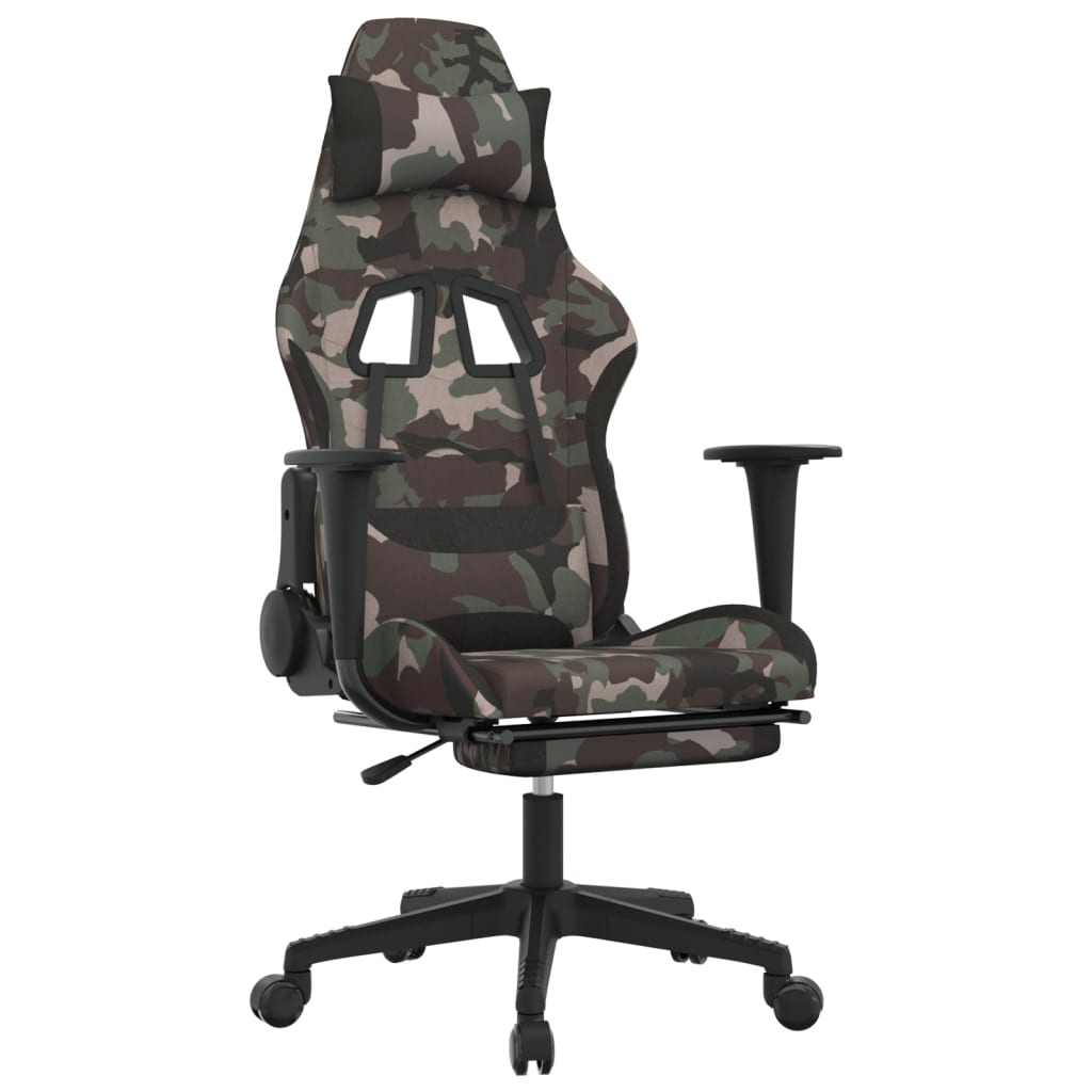 vidaXL Massage Gaming Chair with Footrest Black and Camouflage Fabric