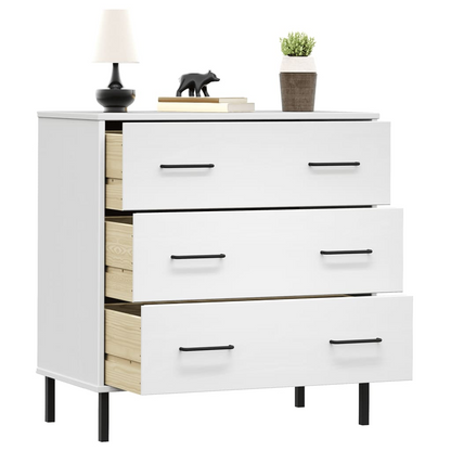 vidaXL Sideboard with 3 Drawers White 30.3"x15.7"x31.3" Solid Wood OSLO