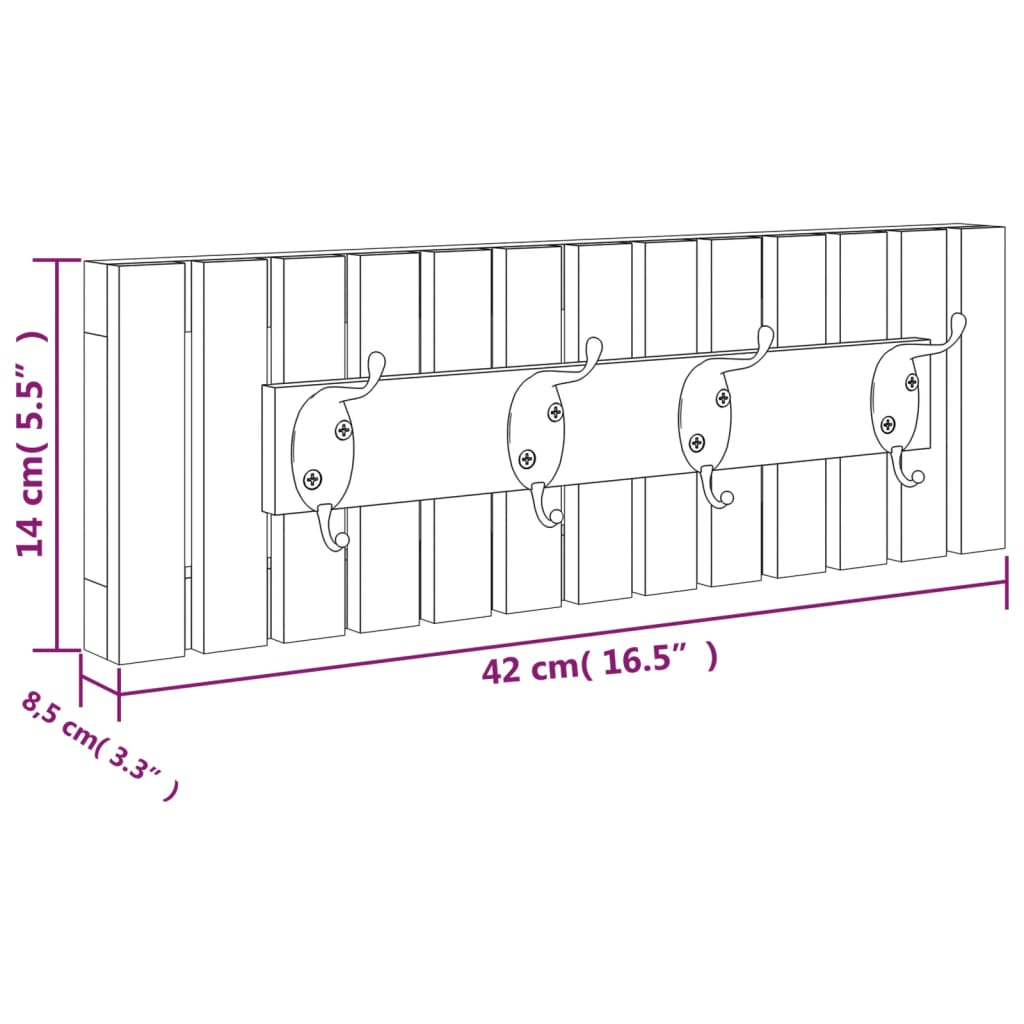 vidaXL Wall Hanger 16.5"x3.3"x5.5" Solid Wood Walnut