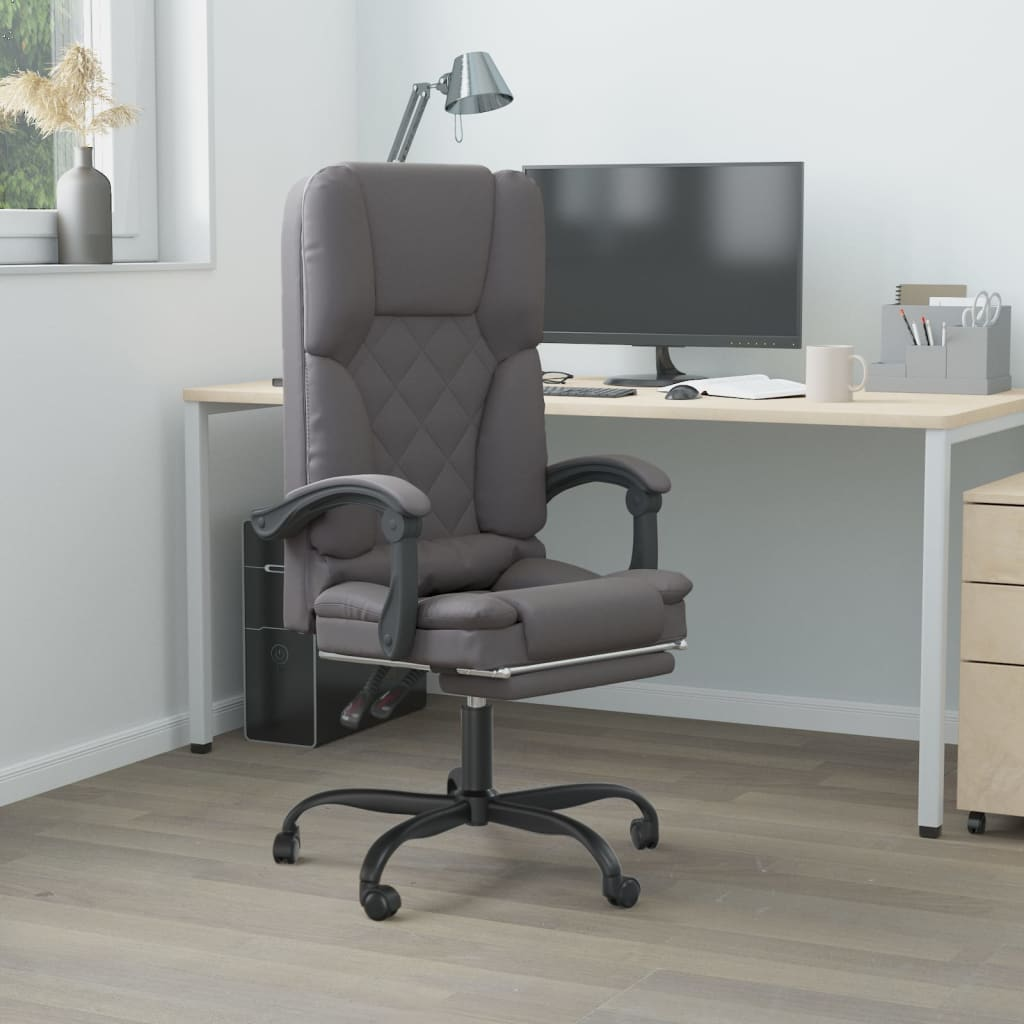 vidaXL Massage Reclining Office Chair Gray Faux Leather