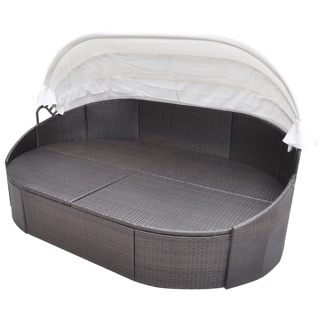 vidaXL Patio Lounge Bed with Canopy Poly Rattan Brown