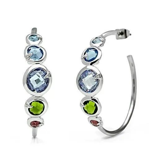 3W098 - Rhodium Brass Earrings with AAA Grade CZ  in Multi Color