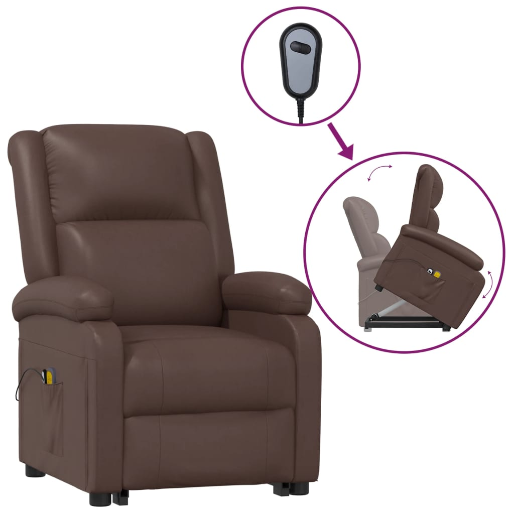 vidaXL Power Lift Massage Recliner Brown Faux Leather