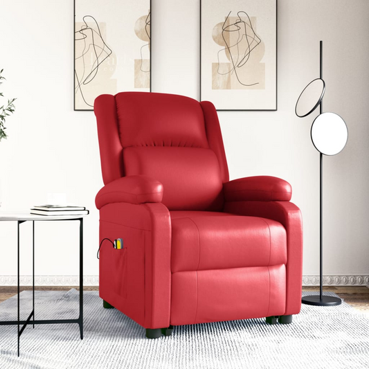 vidaXL Power Lift Massage Recliner Red Faux Leather