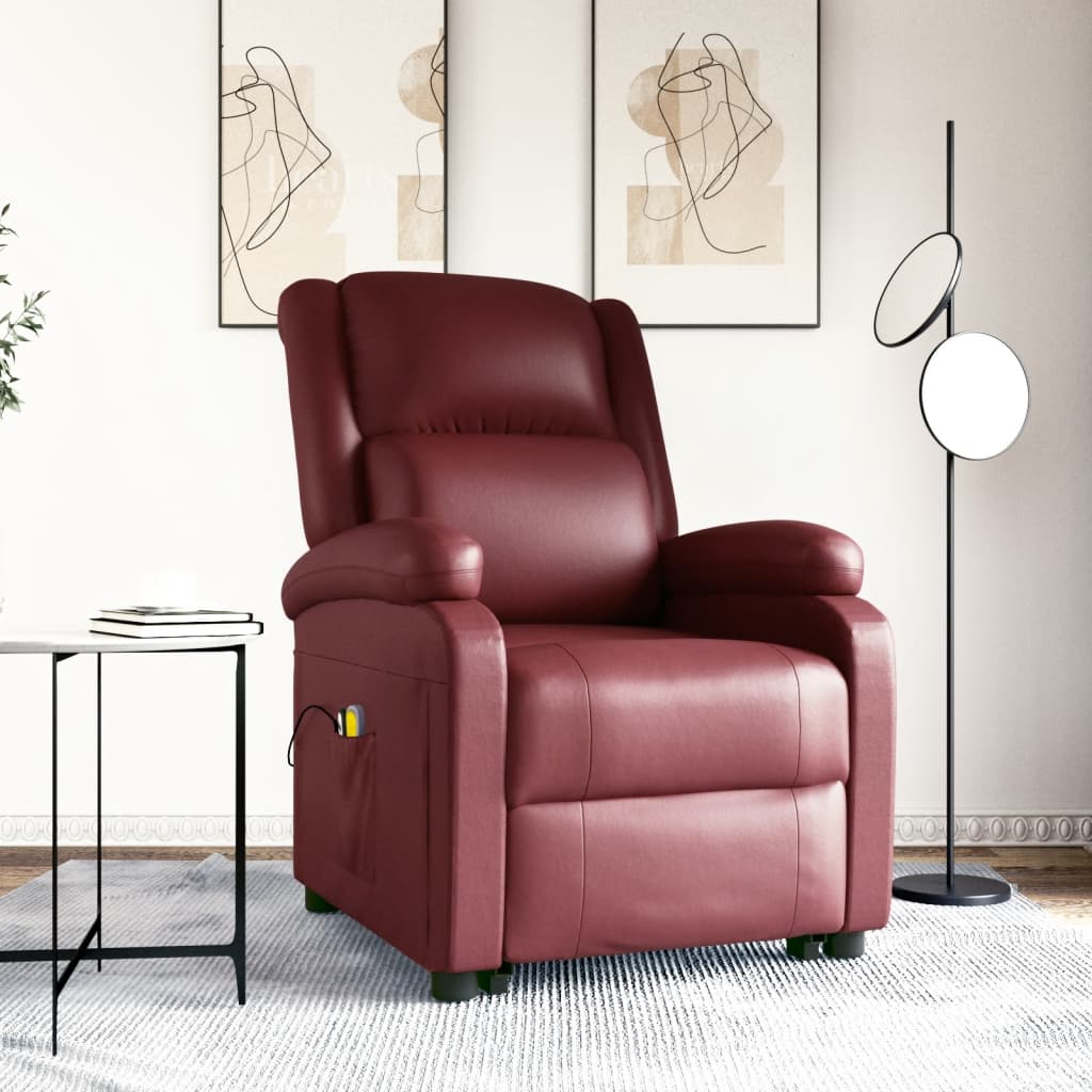 vidaXL Power Lift Massage Recliner Wine Red Faux Leather