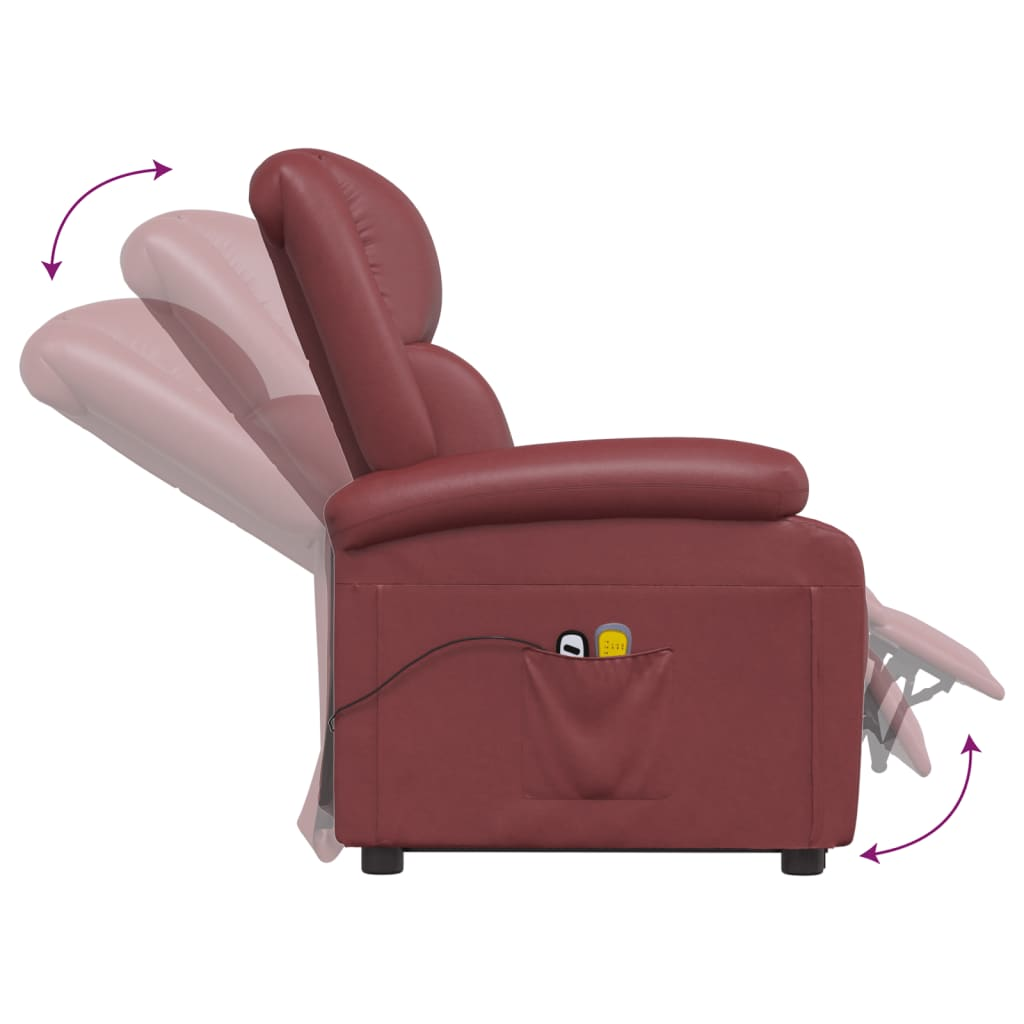 vidaXL Power Lift Massage Recliner Wine Red Faux Leather