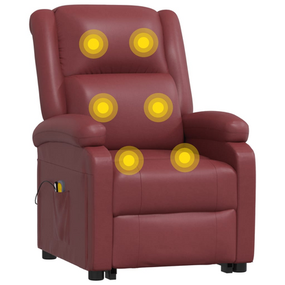 vidaXL Power Lift Massage Recliner Wine Red Faux Leather