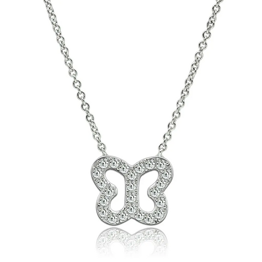 3W078 - Rhodium Brass Necklace with AAA Grade CZ  in Clear