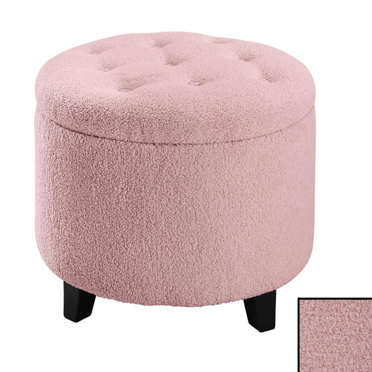 Designs4Comfort Round Sherpa Storage Ottoman, Pink