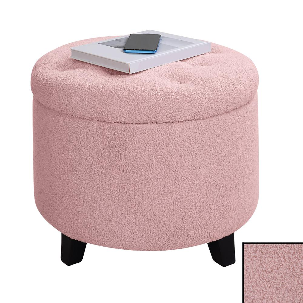 Designs4Comfort Round Sherpa Storage Ottoman, Pink