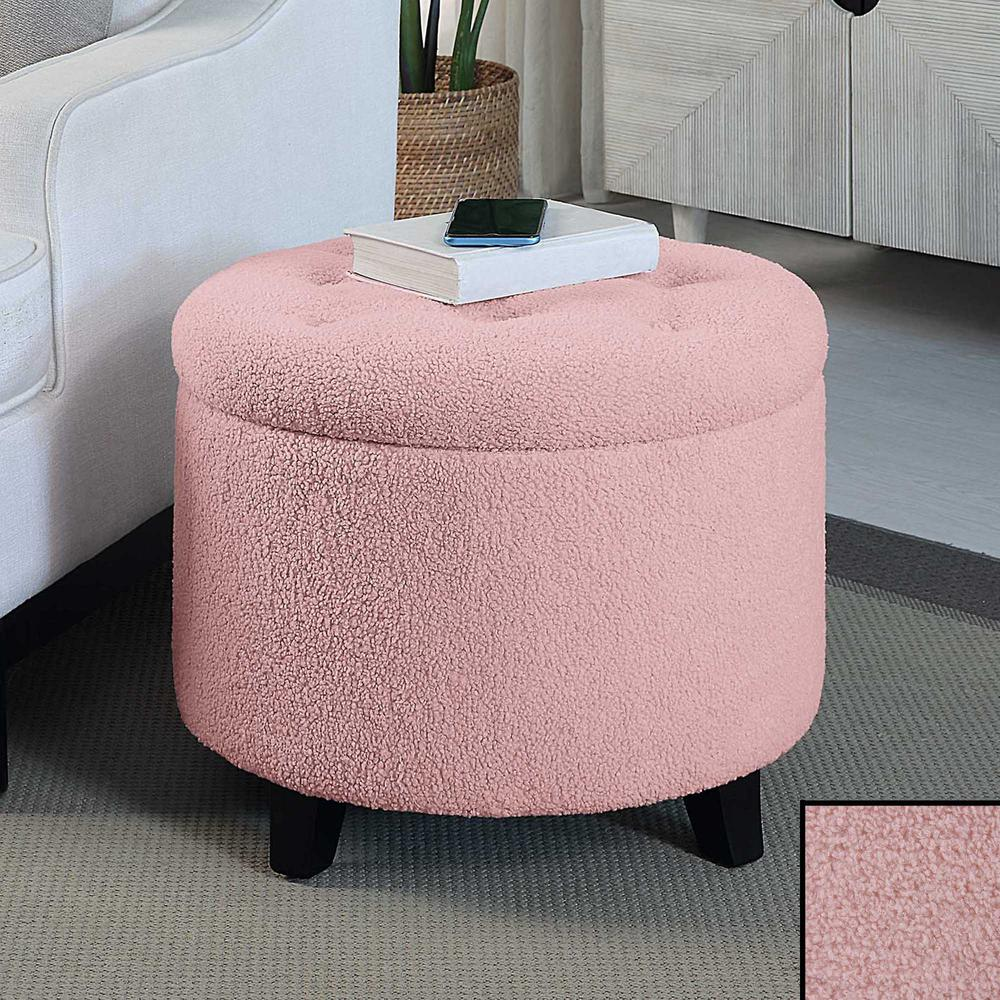 Designs4Comfort Round Sherpa Storage Ottoman, Pink