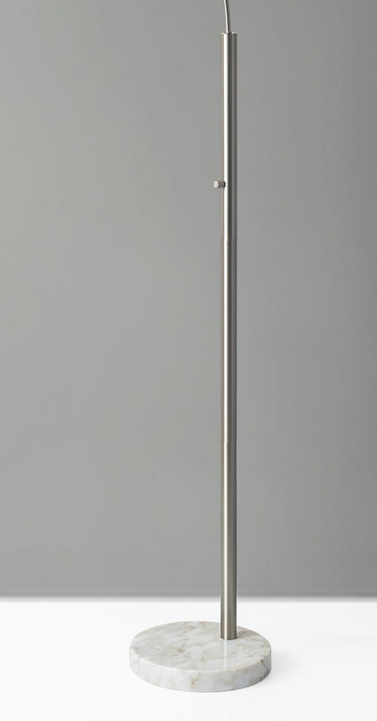 Reading Nook Floor Lamp Brushed Steel Arc Arm Adjustable Grey Fabric Shade