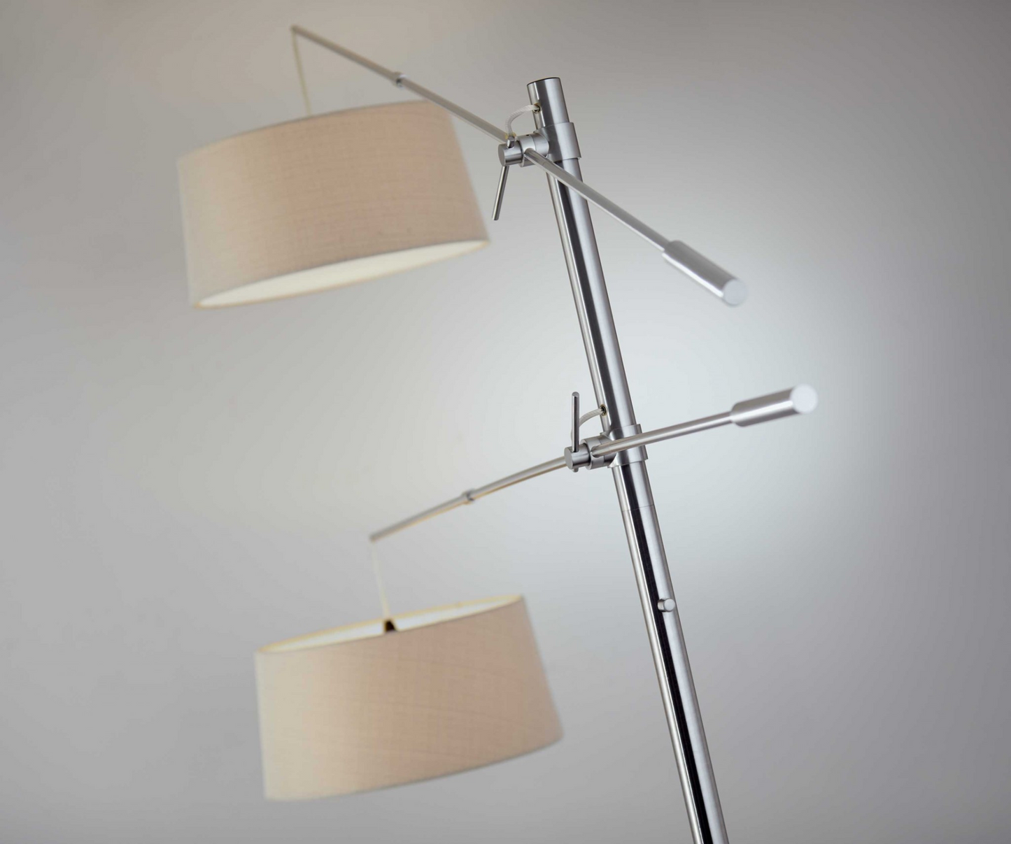 Two Light Adjustable Long Arm Floor Lamp In Brushed Steel