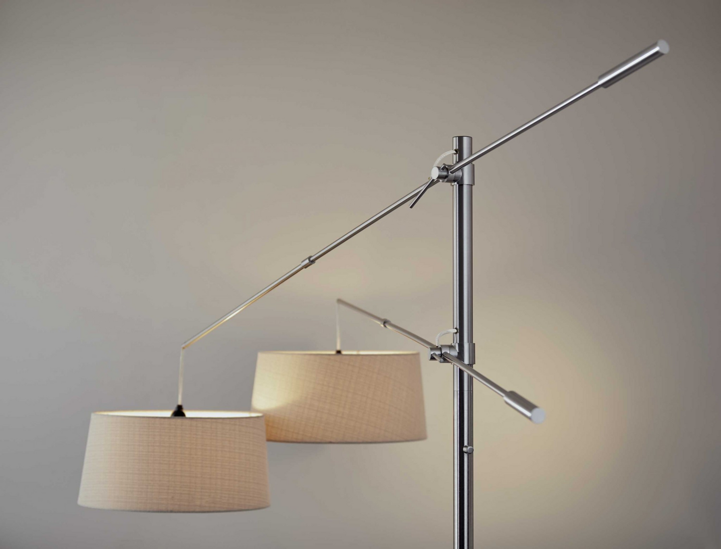 Two Light Adjustable Long Arm Floor Lamp In Brushed Steel