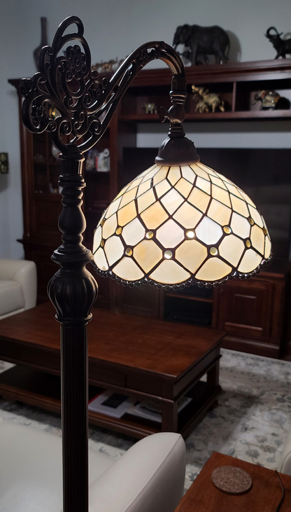 62" Brown Traditional Shaped Floor Lamp With White Stained Glass Bowl Shade