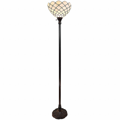 62" Brown Traditional Shaped Floor Lamp With White Stained Glass Bowl Shade