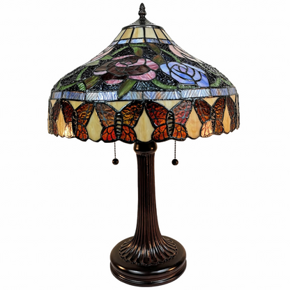 24" Stained Glass Red Roses Accent Table Lamp