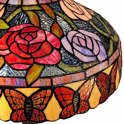 24" Stained Glass Red Roses Accent Table Lamp