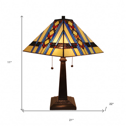 23" Amber Brown and Blue Stained Glass Two Light Mission Style Table Lamp