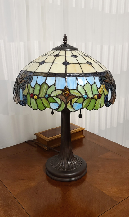 23" Stained Glass Two Light Jeweled Floral Accent Table Lamp