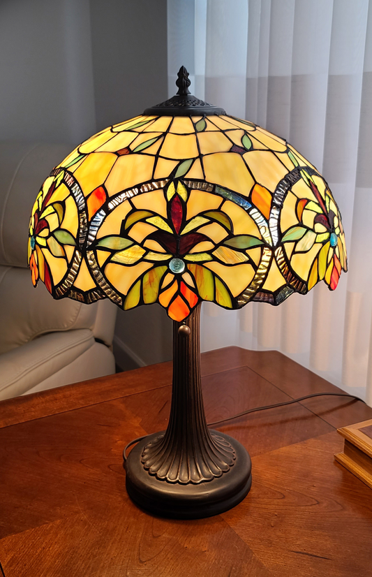 23" Stained Glass Two Light Jeweled Floral Table Lamp