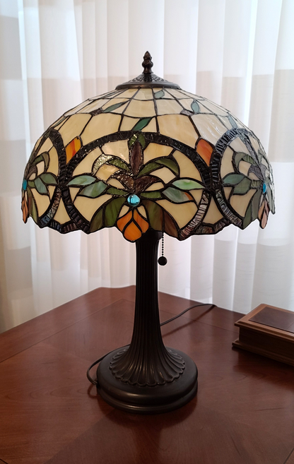 23" Stained Glass Two Light Jeweled Floral Table Lamp