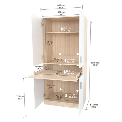 White And Natural Finish Wood Computer Hutch Desk