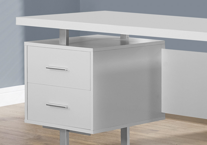 24" White Rectangular Computer Desk With Three Drawers