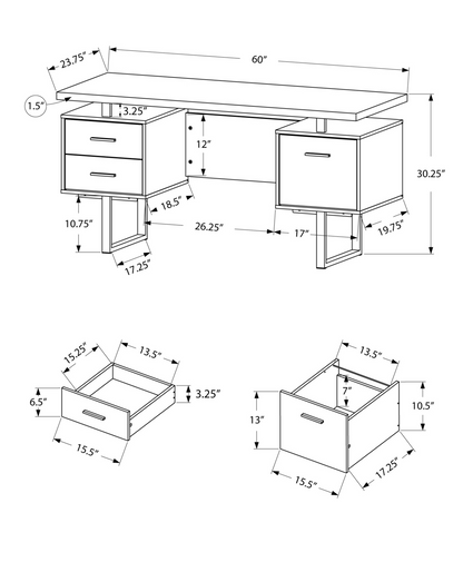 24" White Rectangular Computer Desk With Three Drawers