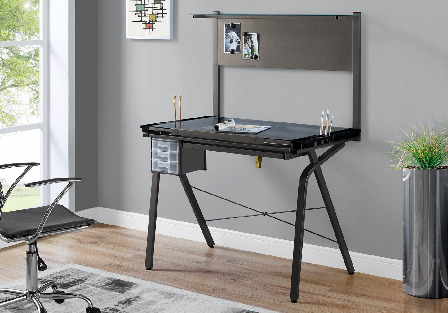 26" Adjustable Grey Rectangular Drafting Table