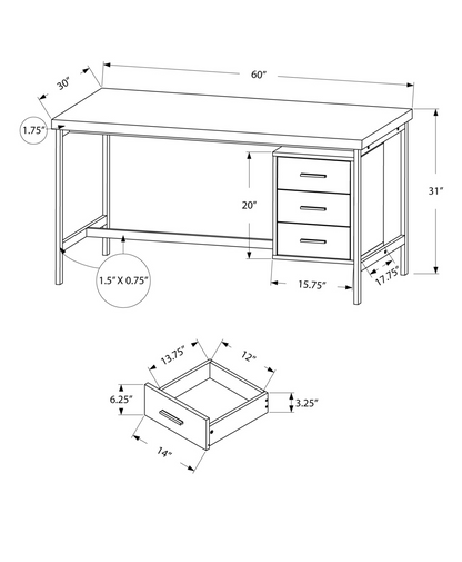 30" White Rectangular Computer Desk With Three Drawers