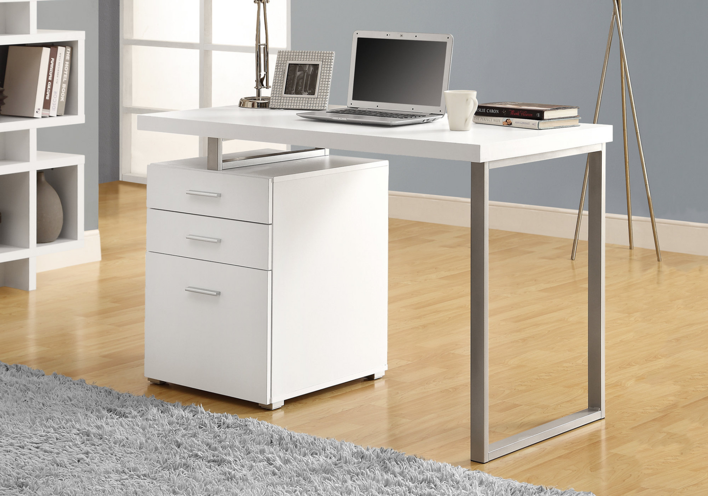 24" Silver Rectangular Computer Desk With Three Drawers