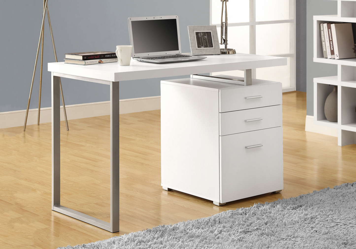 24" Silver Rectangular Computer Desk With Three Drawers