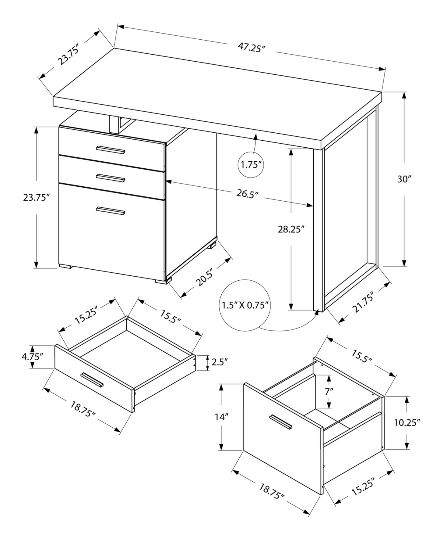 24" Brown Rectangular Computer Desk With Two Drawers