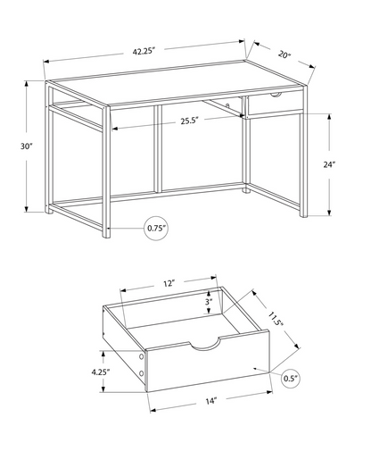 20" Black Rectangular Computer Desk