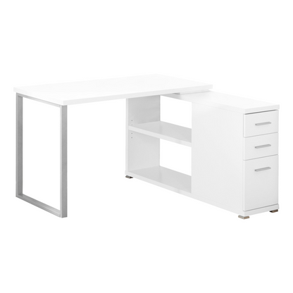 47" White L-Shape Computer Desk With Three Drawers