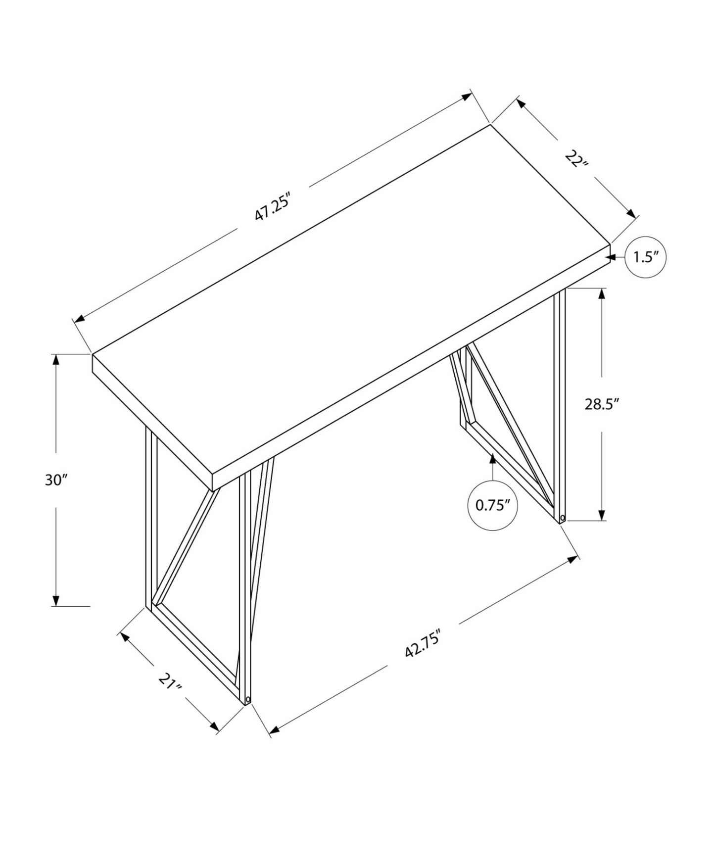 22" White Rectangular Computer Desk