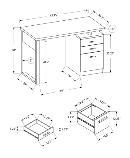 24" Grey Rectangular Computer Desk With Two Drawers