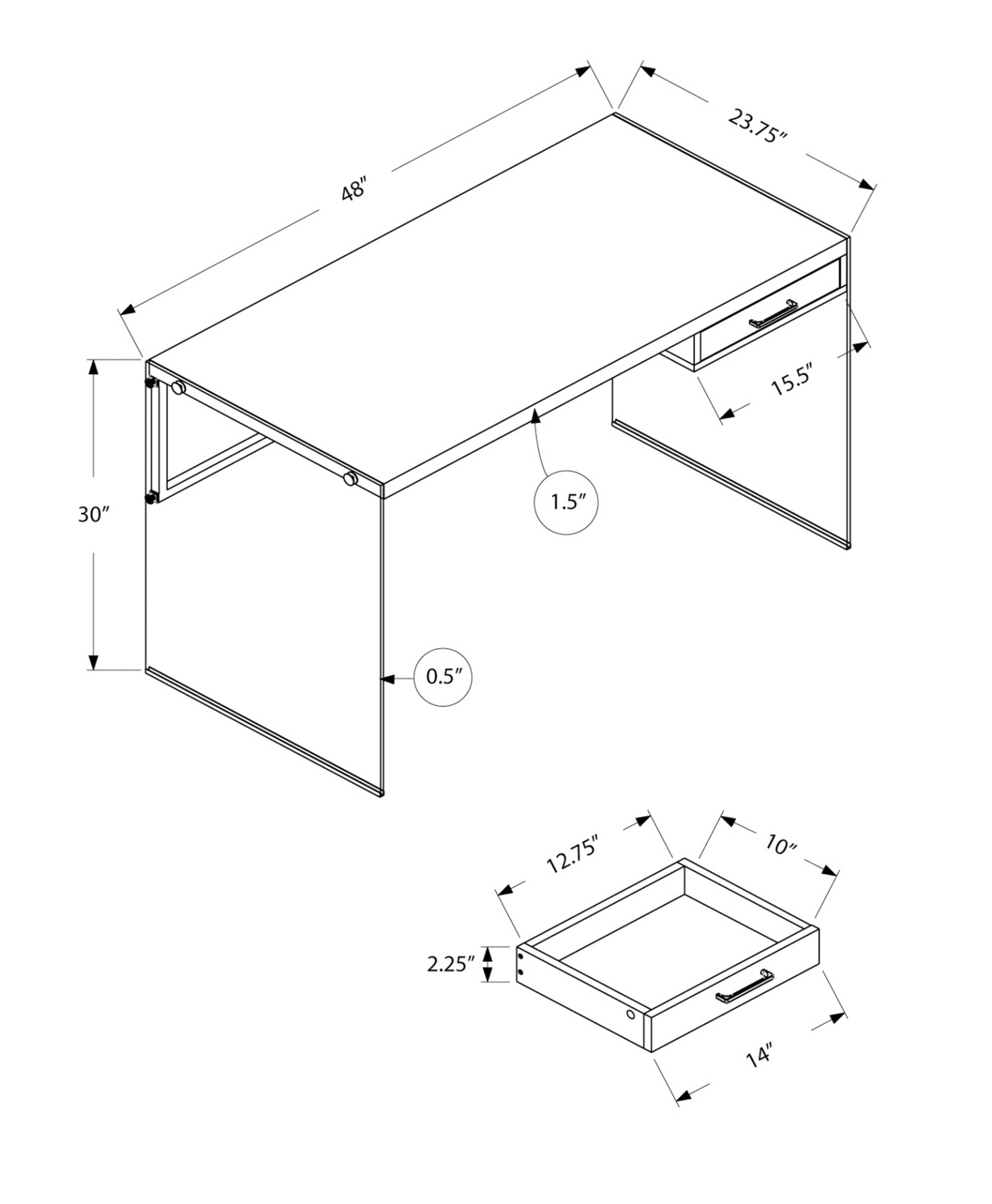 24" Grey Rectangular Computer Desk