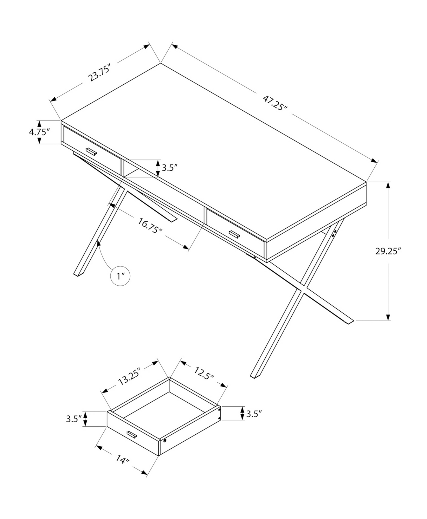 24" Brown Rectangular Computer Desk With Two Drawers